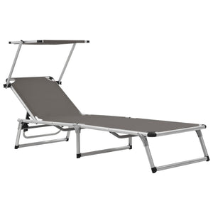 NNEVL Folding Sun Lounger with Roof Aluminium and Textilene Grey