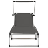 NNEVL Folding Sun Lounger with Roof Aluminium and Textilene Grey