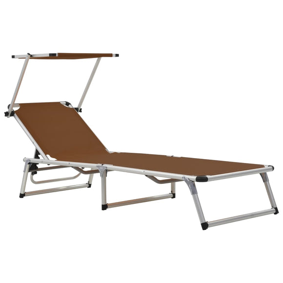 NNEVL Folding Sun Lounger with Roof Aluminium and Textilene Brown