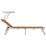 NNEVL Folding Sun Lounger with Roof Aluminium and Textilene Brown
