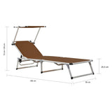 NNEVL Folding Sun Lounger with Roof Aluminium and Textilene Brown