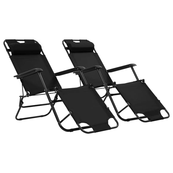 NNEVL Folding Sun Loungers 2 pcs with Footrests Steel Black