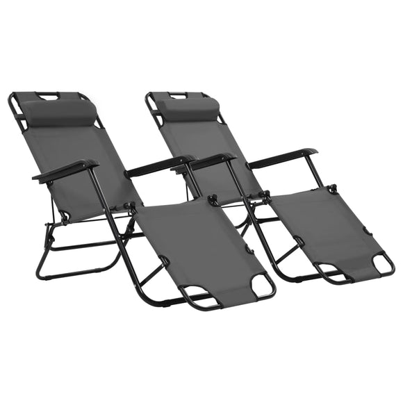 NNEVL Folding Sun Loungers 2 pcs with Footrests Steel Grey