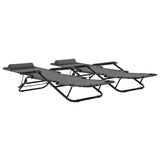 NNEVL Folding Sun Loungers 2 pcs with Footrests Steel Grey