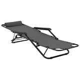 NNEVL Folding Sun Loungers 2 pcs with Footrests Steel Grey
