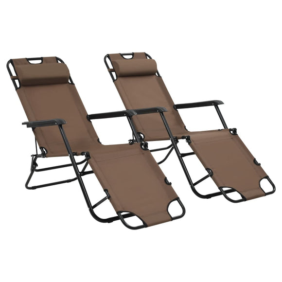 NNEVL Folding Sun Loungers 2 pcs with Footrests Steel Brown