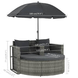 NNEVL 2 Seater Garden Sofa with Cushions and Parasol Grey Poly Rattan