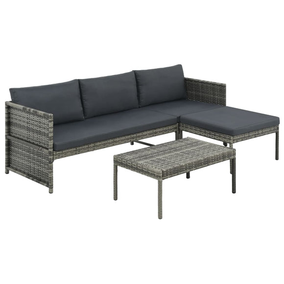 NNEVL 3 Piece Garden Lounge Set with Cushions Poly Rattan Grey
