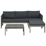 NNEVL 3 Piece Garden Lounge Set with Cushions Poly Rattan Grey
