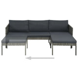 NNEVL 3 Piece Garden Lounge Set with Cushions Poly Rattan Grey