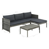 NNEVL 3 Piece Garden Lounge Set with Cushions Poly Rattan Grey