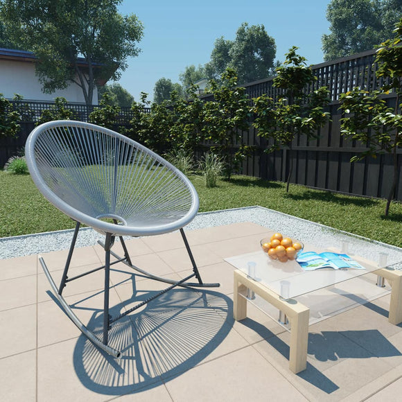 NNEVL Outdoor Rocking Moon Chair Grey Poly Rattan