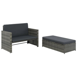 NNEVL 2 Piece Garden Lounge Set with Cushions Poly Rattan Grey