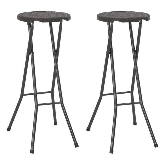 NNEVL Folding Bar Stools 2 pcs HDPE and Steel Brown Rattan Look