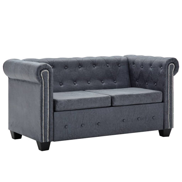 NNEVL 2-Seater Chesterfield Sofa Artificial Suede Leather Grey