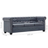 NNEVL 3-Seater Chesterfield Sofa Artificial Suede Leather Grey