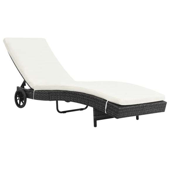 NNEVL Sun Lounger with Wheels and Cushion Poly Rattan Black