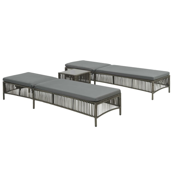 NNEVL Sunloungers 2 pcs with Table Poly Rattan Grey