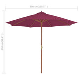 NNEVL Outdoor Parasol with Wooden Pole 300 cm Bordeaux Red