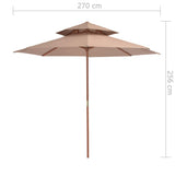 NNEVL Double Decker Parasol with Wooden Pole 270 cm Taupe