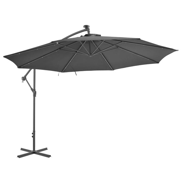 NNEVL Cantilever Umbrella with LED Lights and Metal Pole 350 cm Anthracite
