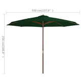 NNEVL Outdoor Parasol with Wooden Pole 350 cm Green