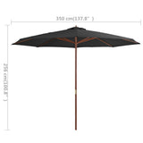 NNEVL Outdoor Parasol with Wooden Pole 350 cm Anthracite