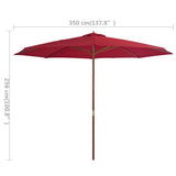 NNEVL Outdoor Parasol with Wooden Pole 350 cm Burgundy