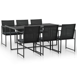 NNEVL 7 Piece Outdoor Dining Set with Cushions Poly Rattan Black