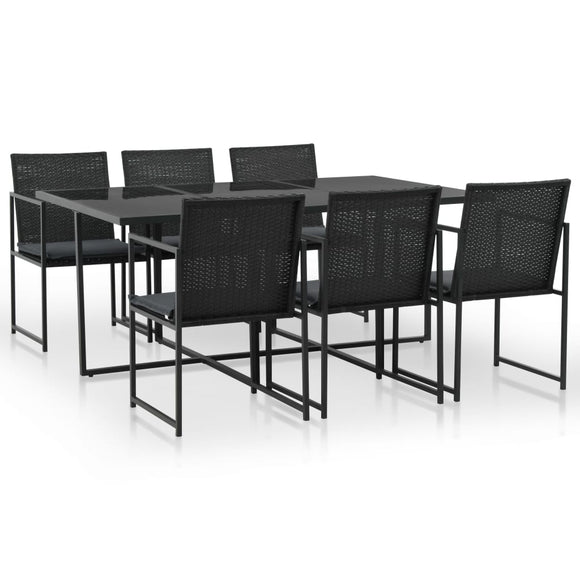 NNEVL 7 Piece Outdoor Dining Set with Cushions Poly Rattan Black