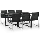 NNEVL 7 Piece Outdoor Dining Set with Cushions Poly Rattan Black