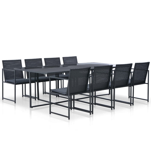 NNEVL 9 Piece Outdoor Dining Set with Cushions Poly Rattan Black