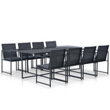 NNEVL 9 Piece Outdoor Dining Set with Cushions Poly Rattan Black