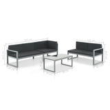 NNEVL 3 Piece Garden Lounge Set with Cushions Aluminium Black