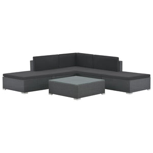 NNEVL 6 Piece Garden Lounge Set with Cushions Poly Rattan Black