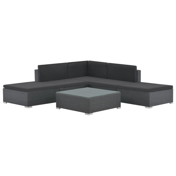 NNEVL 6 Piece Garden Lounge Set with Cushions Poly Rattan Black