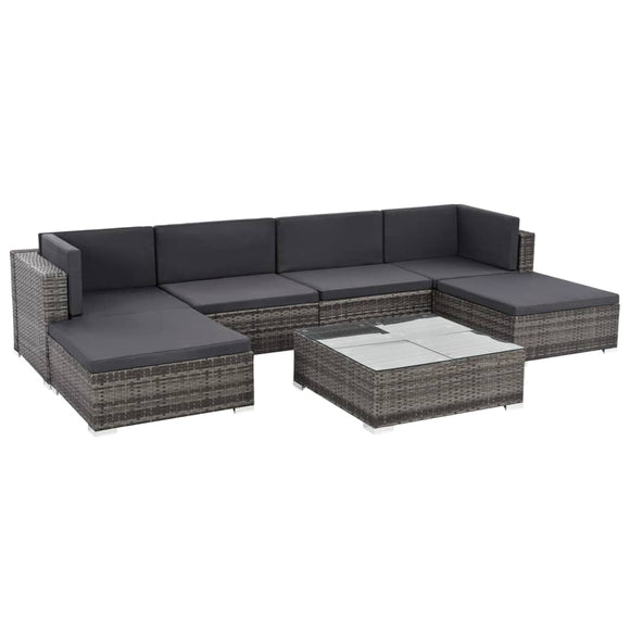 NNEVL 7 Piece Garden Lounge Set with Cushions Poly Rattan Grey