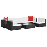 NNEVL 7 Piece Garden Lounge Set with Cushions Poly Rattan Black