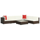 NNEVL 7 Piece Garden Lounge Set with Cushions Poly Rattan Brown