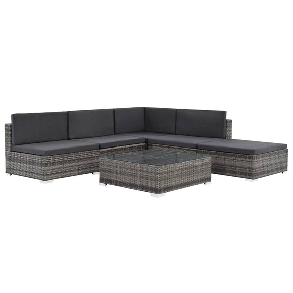 NNEVL 6 Piece Garden Lounge Set with Cushions Poly Rattan Grey