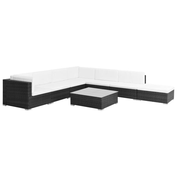 NNEVL 8 Piece Garden Lounge Set with Cushions Poly Rattan Black