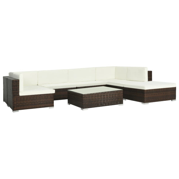 NNEVL 8 Piece Garden Lounge Set with Cushions Poly Rattan Brown