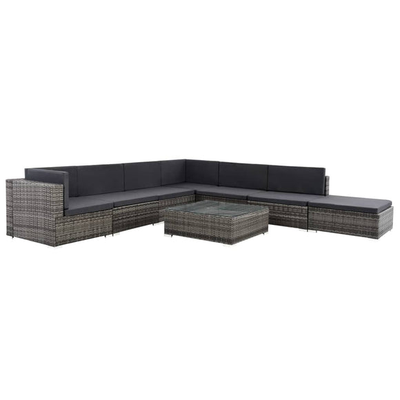 NNEVL 8 Piece Garden Lounge Set with Cushions Poly Rattan Grey