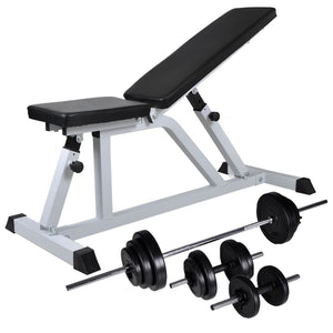 NNEVL Workout Bench with Barbell and Dumbbell Set 30.5 kg