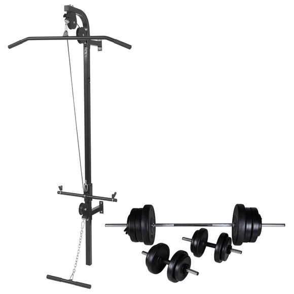 NNEVL Wall-mounted Power Tower with Barbell and Dumbbell Set 60.5 kg