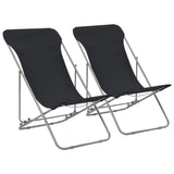 NNEVL Folding Beach Chairs 2 pcs Steel and Oxford Fabric Black