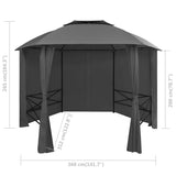 NNEVL Garden Marquee Pavilion Tent with Curtains Hexagonal 360x265 cm