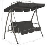 NNEVL Outdoor Convertible Swing Bench with Canopy Anthracite 198x120x205 cm Steel