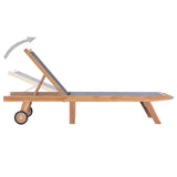 NNEVL Folding Sun Lounger with Wheels Solid Teak and Textilene