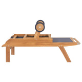 NNEVL Folding Sun Lounger with Wheels Solid Teak and Textilene